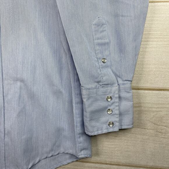 Tem Tex Western Shirt Mens 2XL Blue Micro Stripe Pearl Snap Pockets Cowboy Vtg - Picture 4 of 10